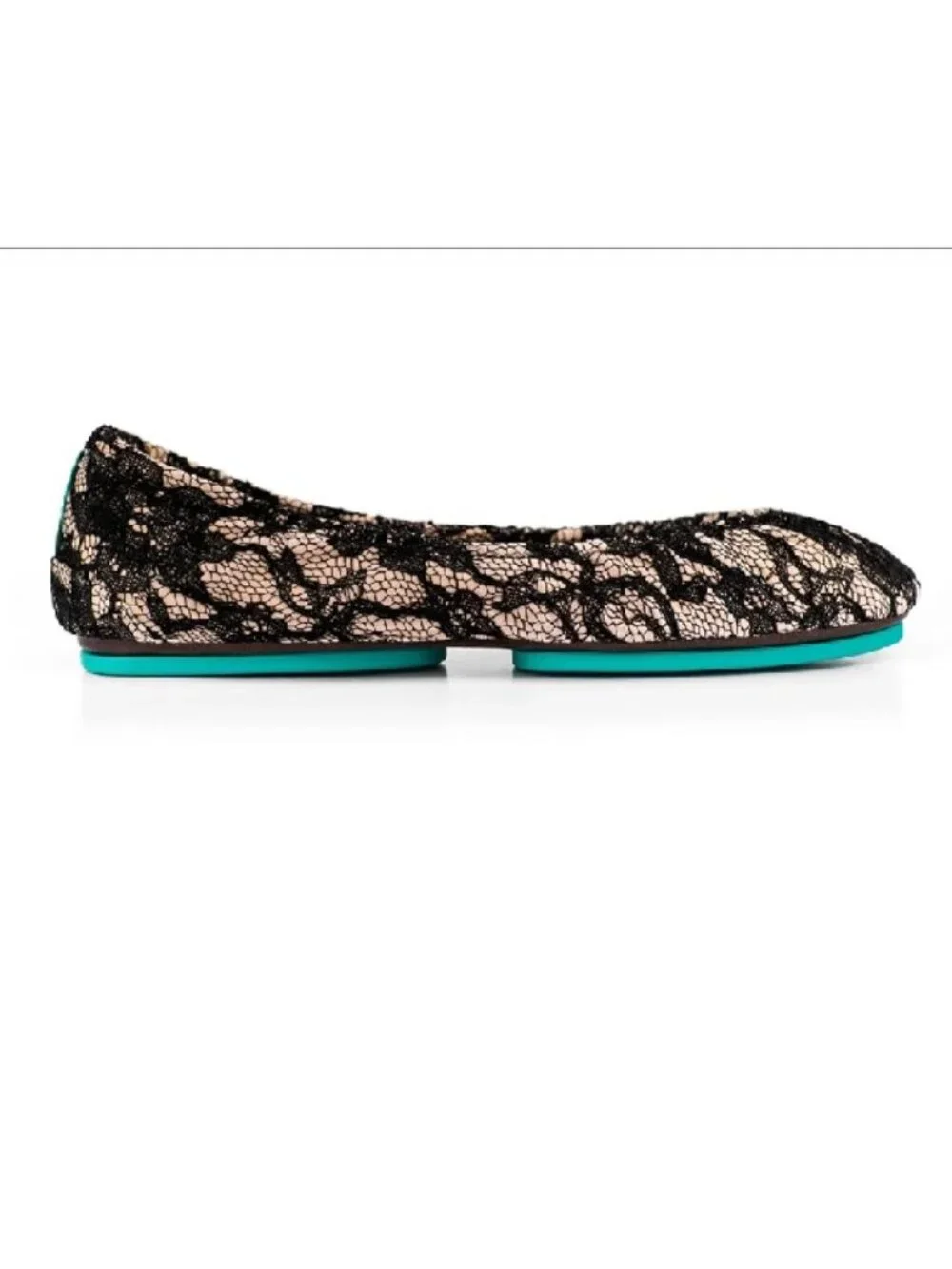 Tieks women's 'Nude Lace' black floral lace overlay leather ballet flats sz 9